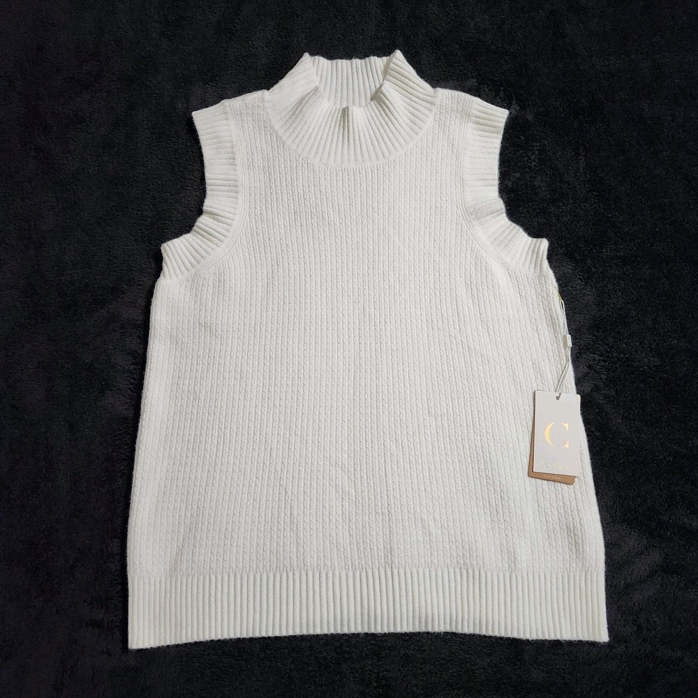 Cyrus Womens Ivory Knit Sleeveless Mock Neck Sweater Size Large NWT
